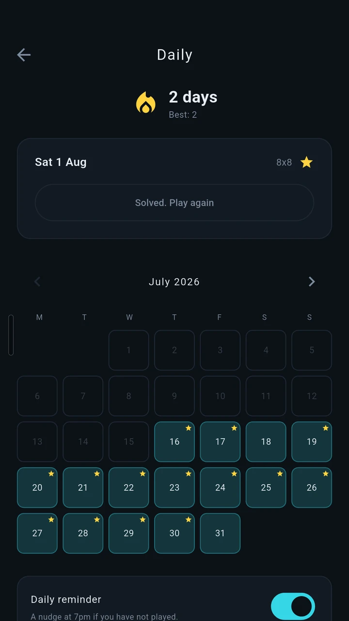 Continuity daily puzzle calendar